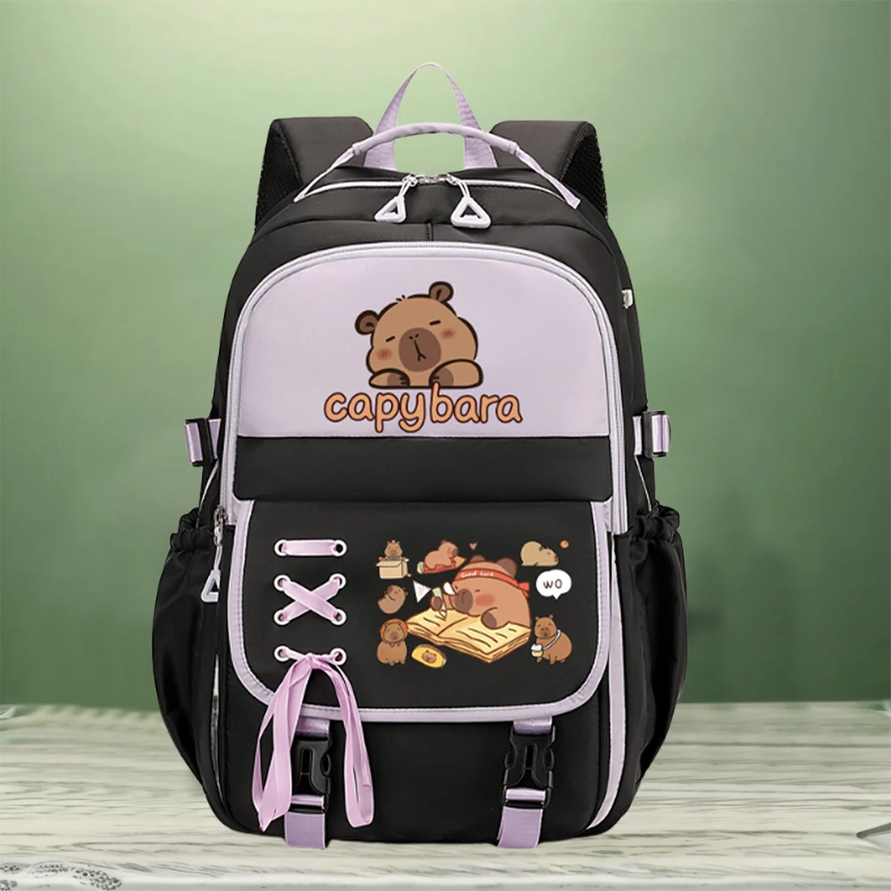 حقيبة ظهر Capybara Kawaii بحزام كتف قابل للتعديل حقيبة ظهر للطلاب حقيبة ظهر مدرسية كرتونية لطيفة للطلاب المراهقين