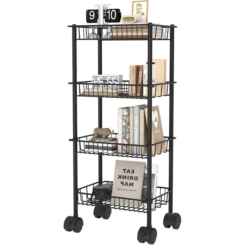 

4-Tier Rolling Cart, Storage Cart with Removable Baskets, Metal Utility Cart with Wheels, or Kitchen, Bathroom, Oice, Laundry Ro