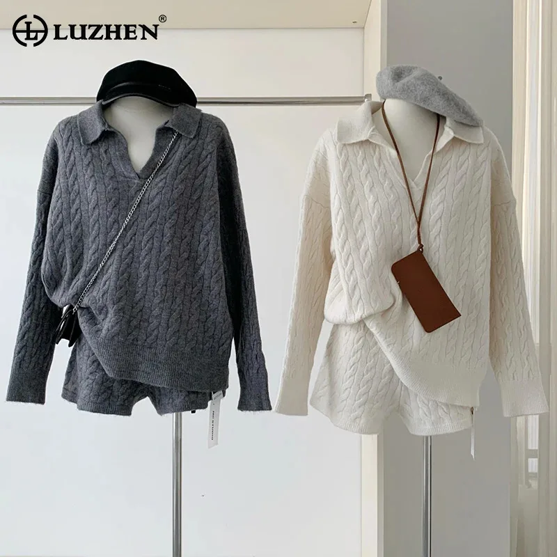 LUZHEN Warm Pattern V Neck Loose Knitted Pullover Tops Women Street High Quality Fashion Casual Sweater 2024 New Clothes AA2292