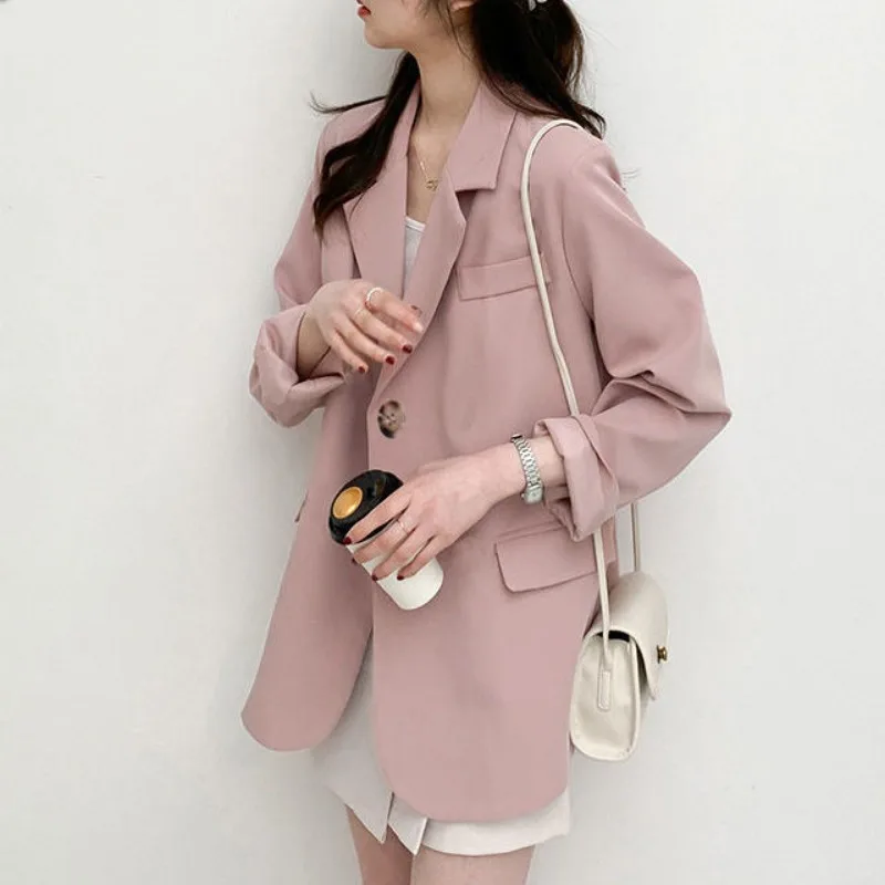 2024 New Suit Jacket Women Coat Spring Autumn Korean Version Overcoat Loose Small Suit Students Simple Single-breasted Outwear