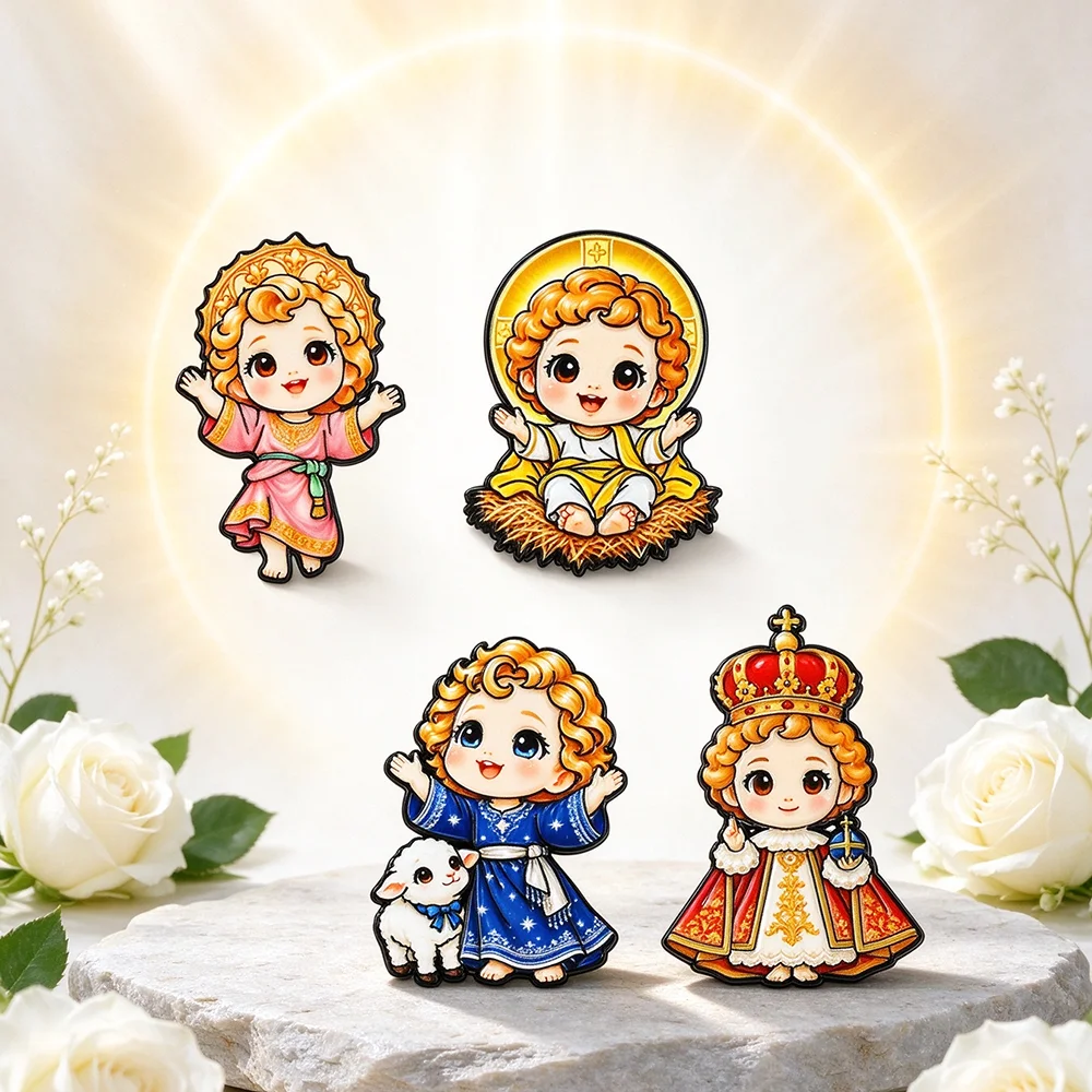 4Pcs Chibi Holy Infant Enamel Pin Cartoon Christian Religious Brooch Lapel Pins Baby Holy Badge Catholic Faith Religious Gift