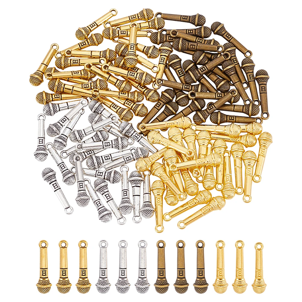 100Pcs Microphone Charms Vintage Metal Singer Instrument Dangle Charm Style Music Theme Pendants for Jewelry Making Necklaces