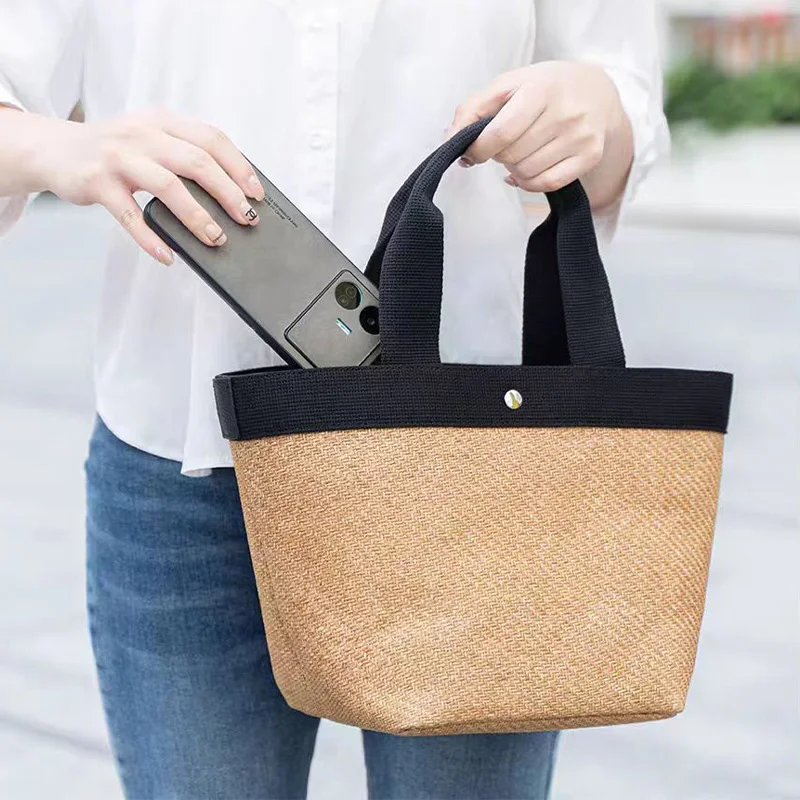 

Simple Woven Handbag Fashion Handmade Straw Shoulderbag Summer Leisure Vacation Seaside Beachbag Bohemian Style Rattan Bucketbag