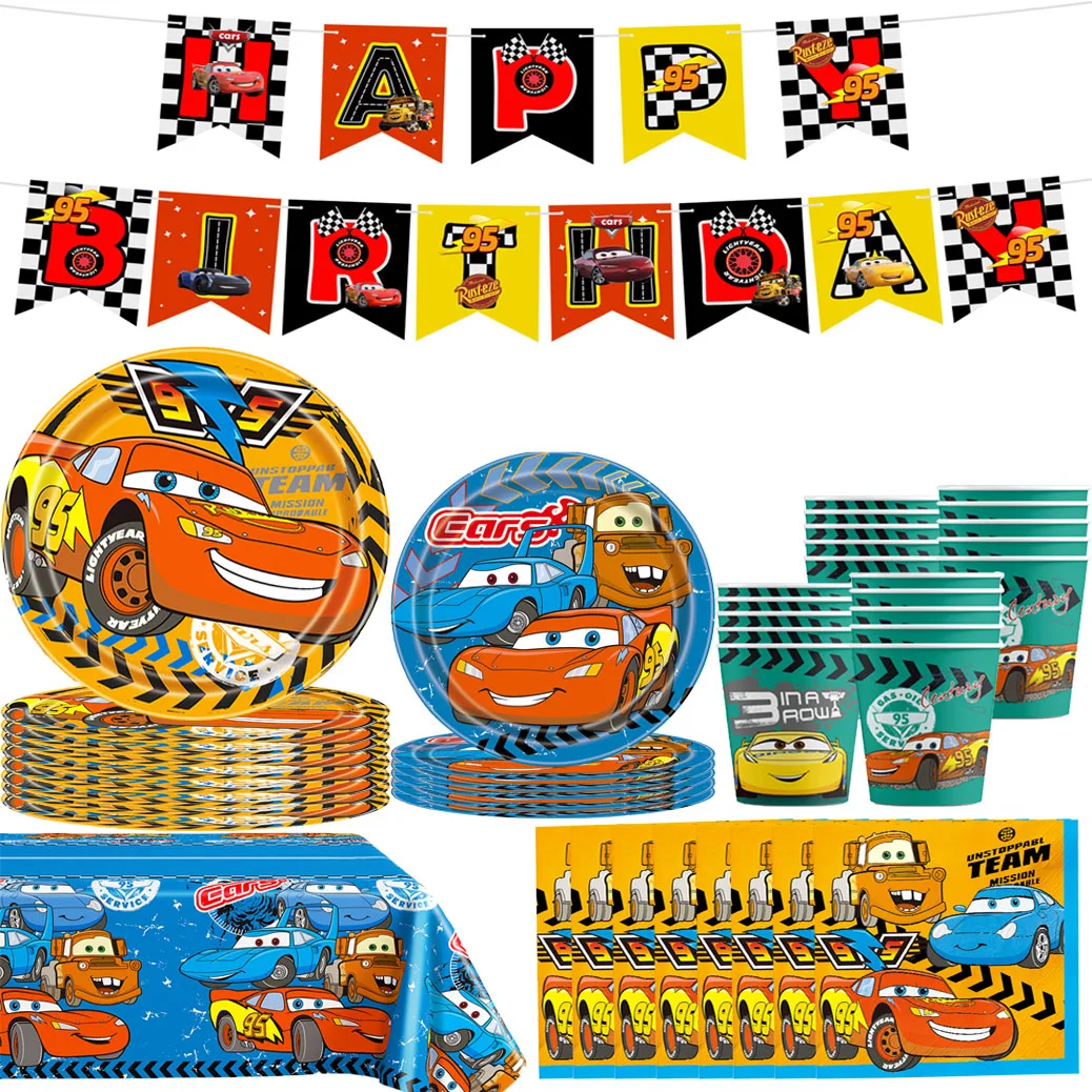 Disney Cars Birthday Party Decorations Lightning Mcqueen Disposable Tableware Banner Cake topper Kid Baby Shower Party Supplies