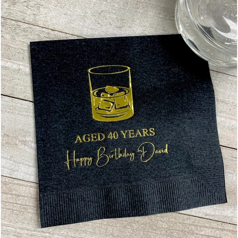 

50 Personalized Napkins Aged Years Rocks Glass Bar Custom Printed Monogram Beverage Cocktail Luncheon Dinner Guest Towels Towe