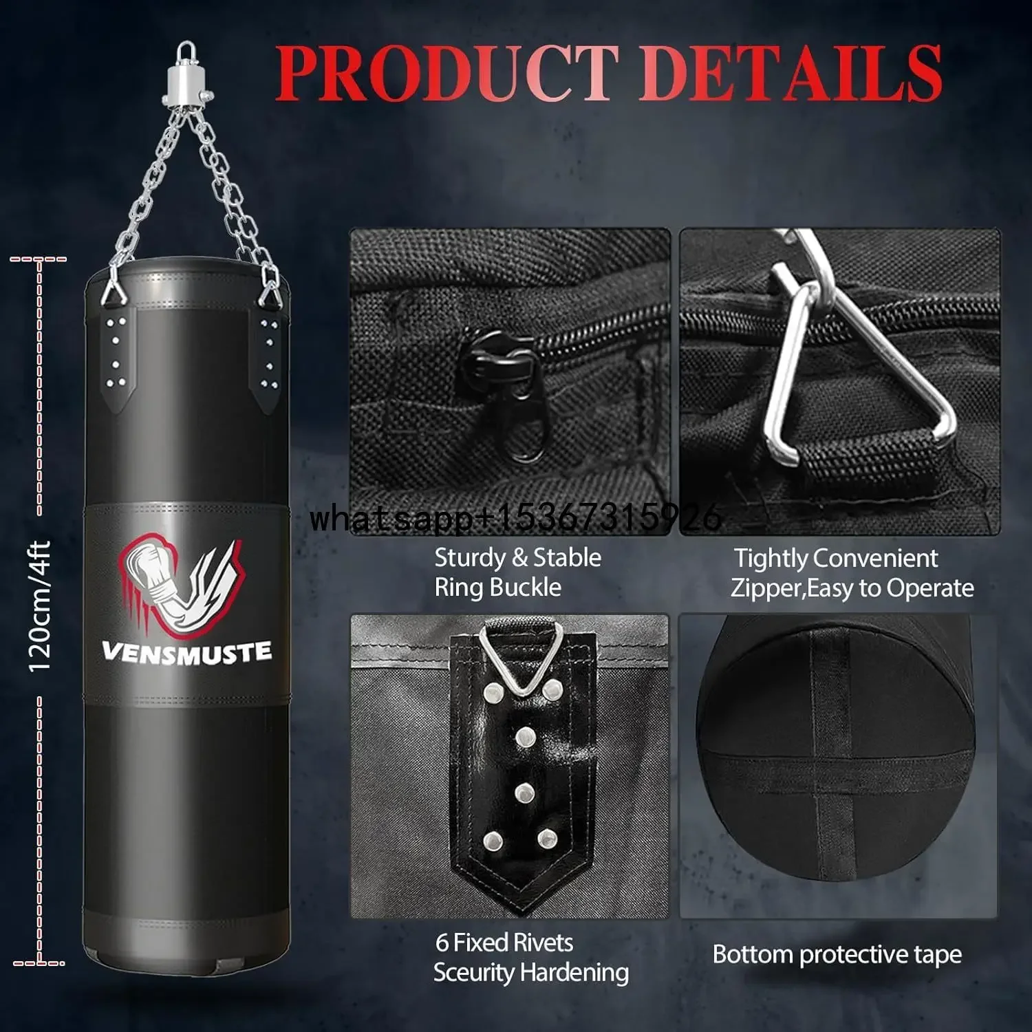 Bag for Adults, 4FT Oxford Heavy Boxing Bag Set, Punching Bag with 12OZ Boxing Gloves, Chains, Hand Wraps, etc. Suitabl