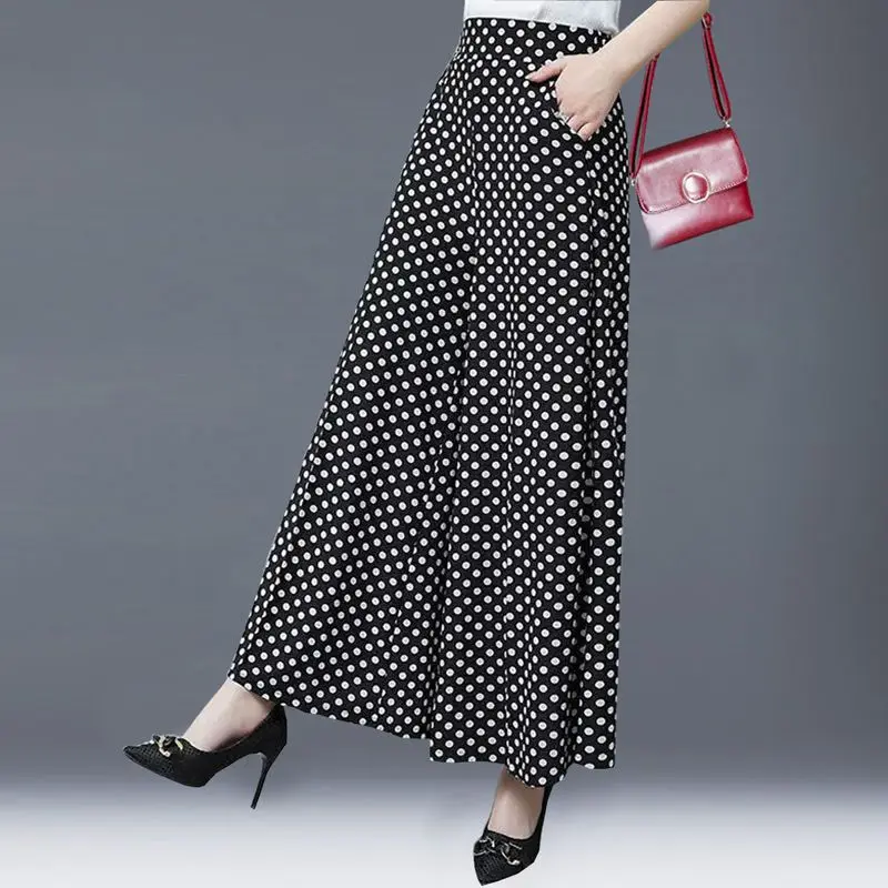 

Nine-point Skirt Pants for Women Polka Dot Summer Thin High Waist Mother Wide-leg Pants Draped New Big-leg Pants