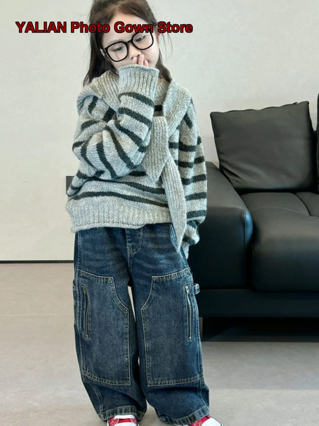Girls Denim Wide Leg Pants Spring Autumn 2026 Korean Style Stunning Street Fashion Trendy Kids