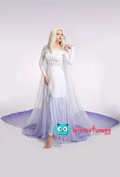 Miccostumes Elsa Queen Blue Ice Cosplay Costume Dress Gown for Women long Dress Halloween Cosplay Costumes