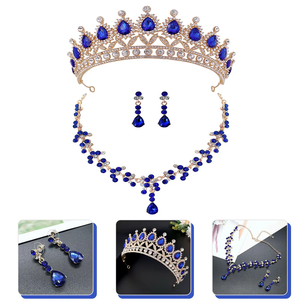 

1Set Wedding Rhinestones Crown Necklace Earrings Bridal Jewelry Set for Bride Bridesmaid Crowns for Women Bride Tiara