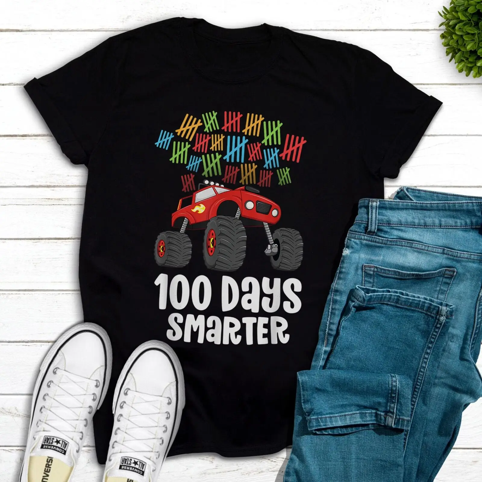 Boys 100th Day of School Shirt Monster Truck 100 Smarter T-Shirt