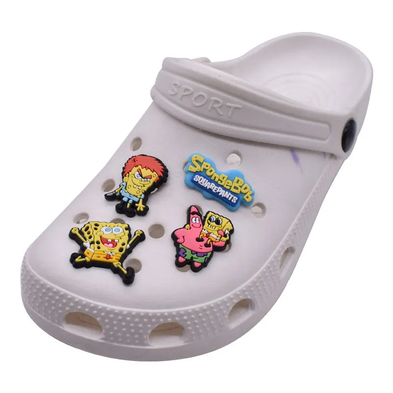 Shoe Charms 1pcs Cartoon SpongeBob SquarePants Shoes Accessories DIY Shoe Decoration PVC For Clog Garden Sandal Kids X-mas Gifts