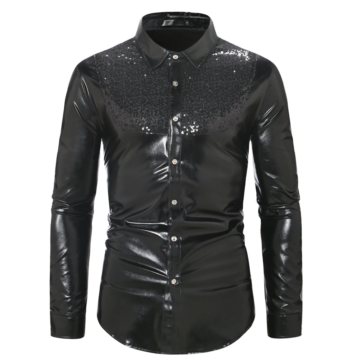 Shiny Black Sequin Shirt Men 2023 Brand Slim Fit Long Sleeve Mens Dress Shirts 70s Nightclub Party Stage Singer Costume Homme