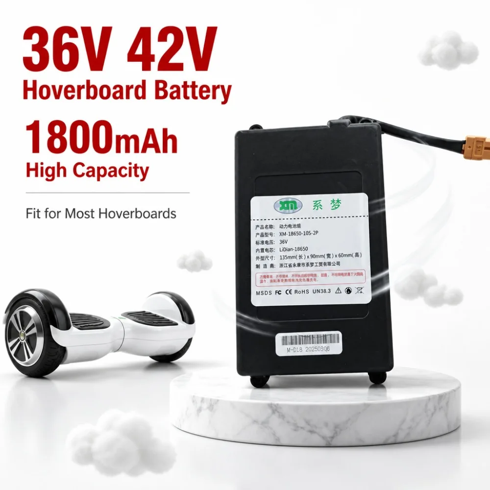 36V 42V 1800mAh Hoverboard Battery High Capacity Replacement Li-ion for 6.5-10