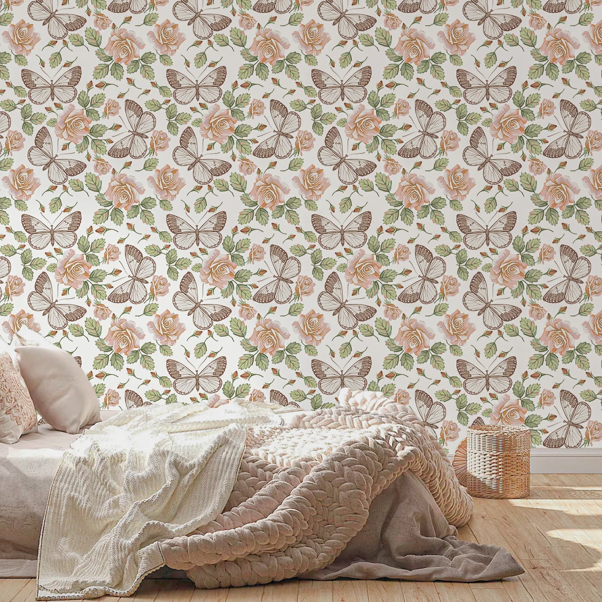 

Boho Butterfly Rose Flower Wallpaper Cabinet Study Wall Art Girls Child Room Decal Bedroom Living Elegant Home Decor Waterproof