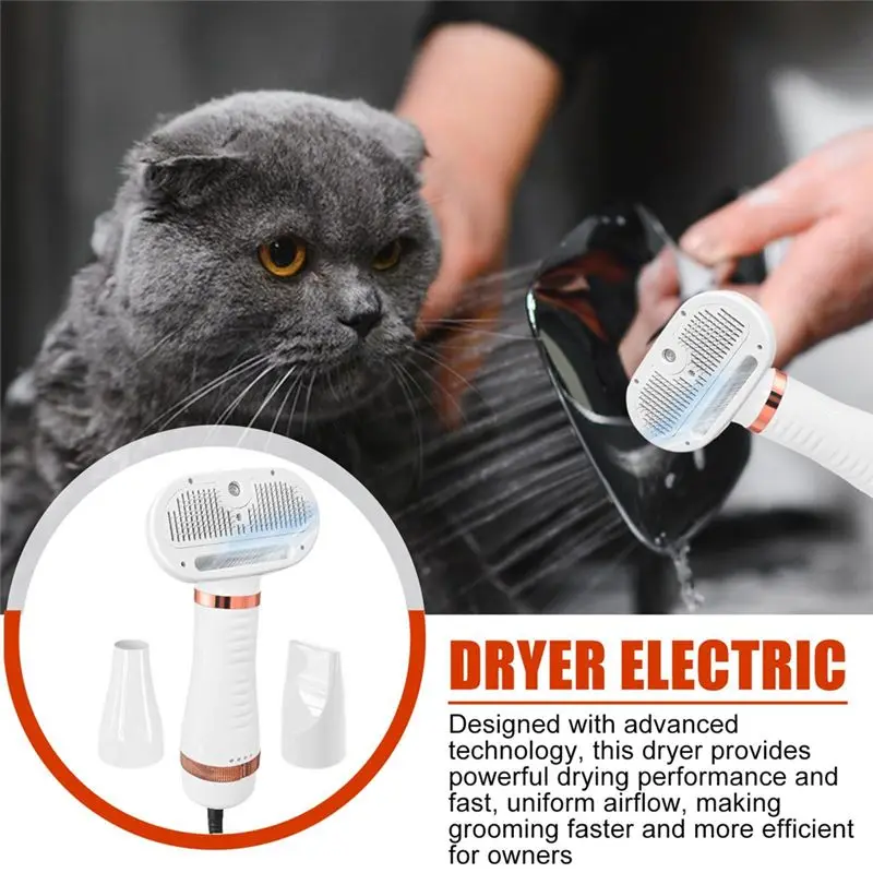 ABKS-Portable Pet Hair Dryer Grooming Brush For Cat And Dog Furry Drying Blower Professional Home Salon Use US Plug