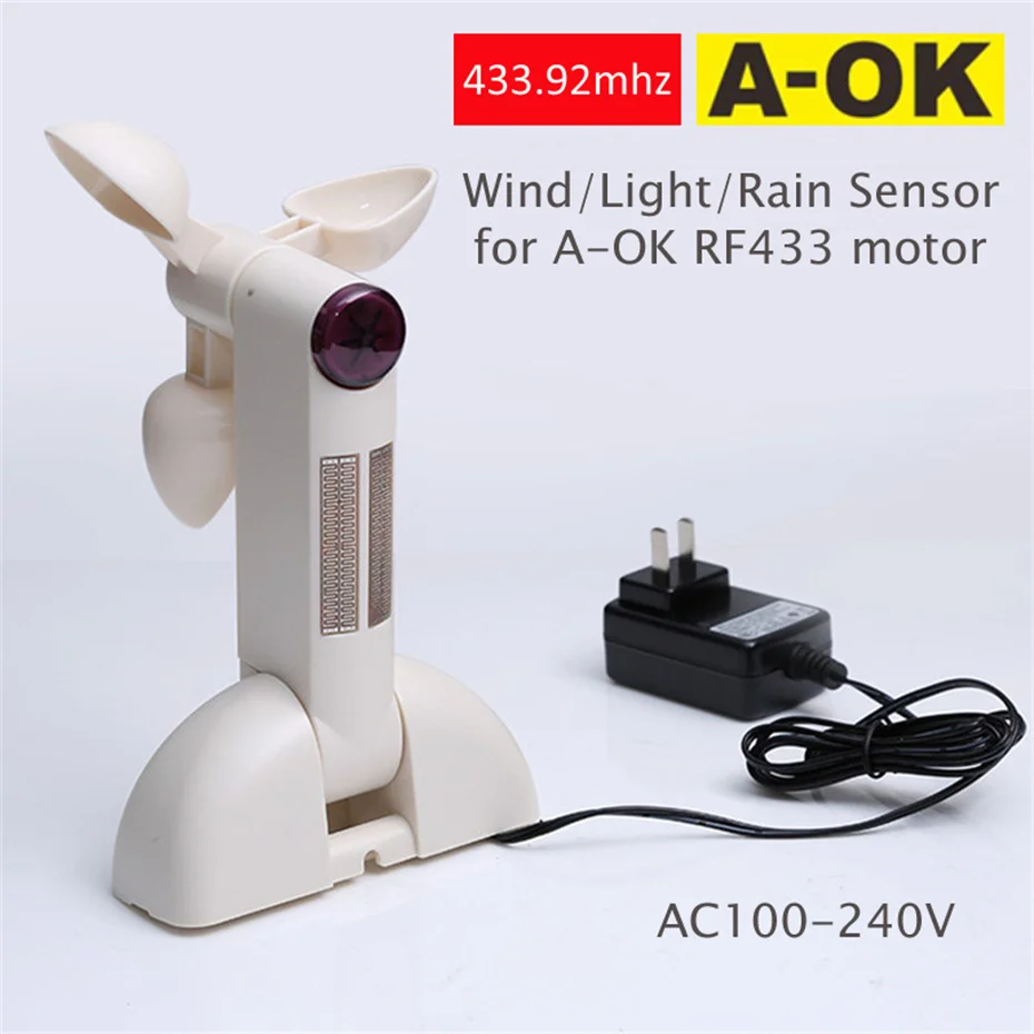 

A-OK AC301-01 Wind Light Rain Sensor,RF433 Signal Transmitter,only for A-OK RF433 Curtain Motor,Open Close Window Automatically