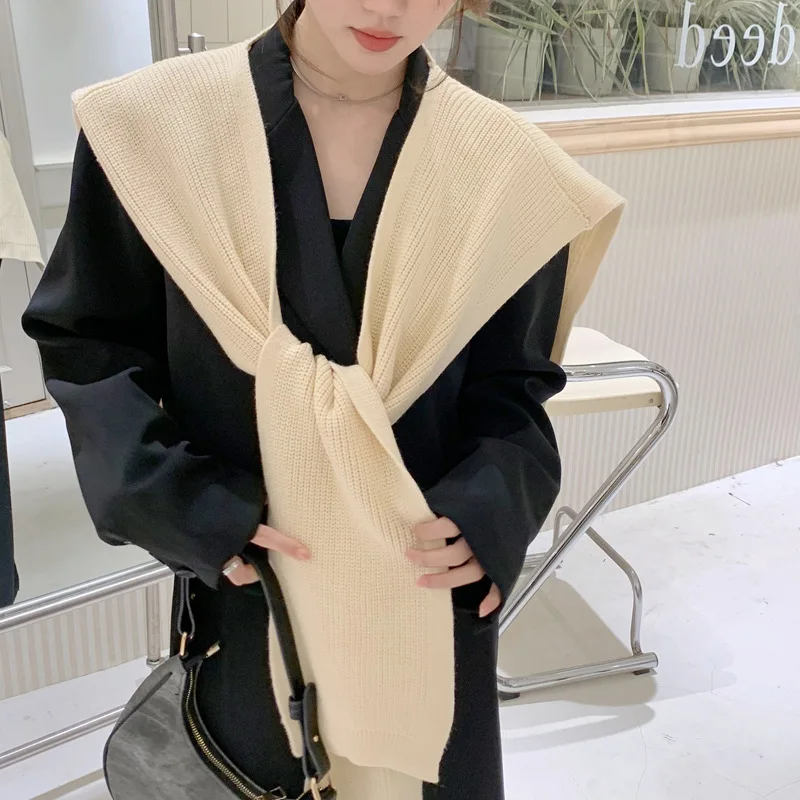 Solid Color Knitted Shawl Scarf Women Autumn And Winter Capes With Shirts Fashion Winter Clothes Women Decorative Scarves