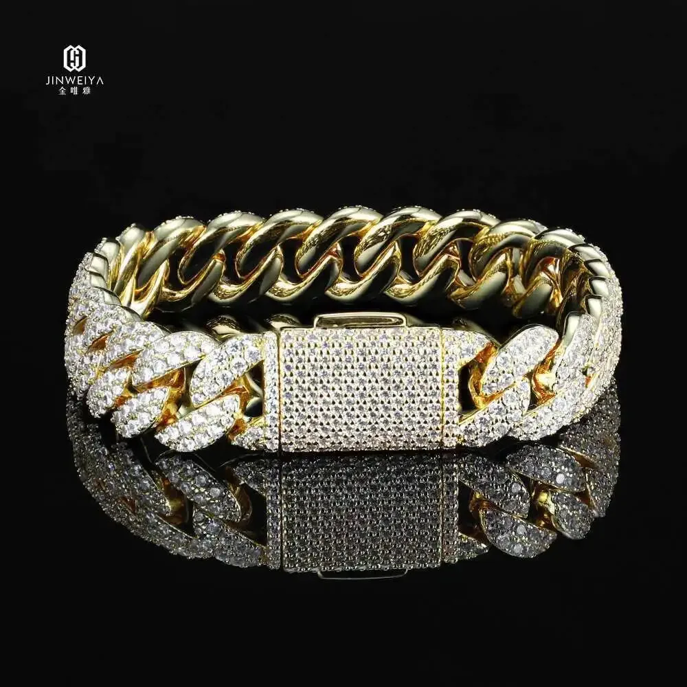 

Hip Hop Jewelry Bracelet 14k Gold Plated Moissanite Zircon Iced Out Cuban Link Chain Bracelet Men