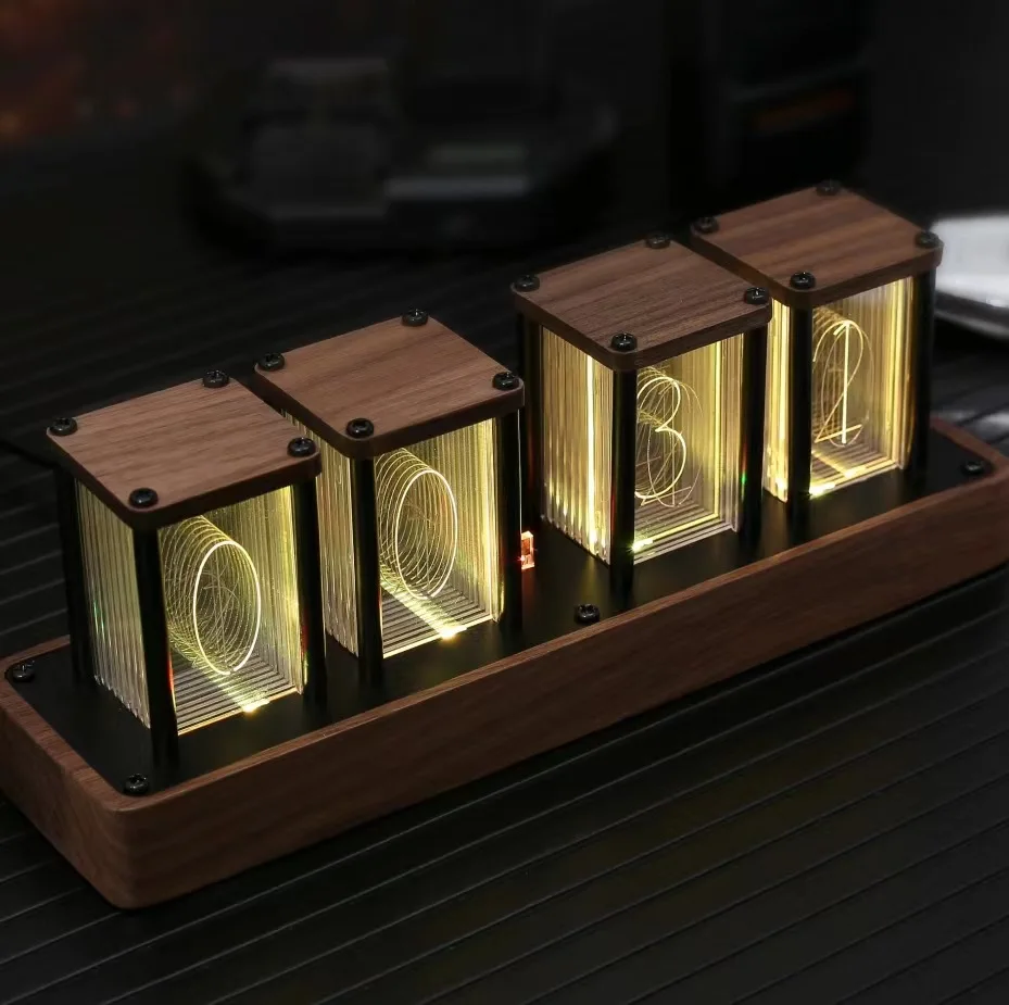 

Luxury Nixie Glow Tube Clock Wood DIY Table Clock Creative Electronic Desktop Clocks Alarm Silent Digital Watch Decoration Gift