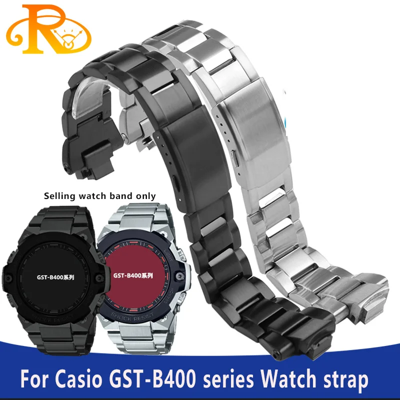 Convex Solid Stainless Steel Watch Strap For Casio watchband G-SHOCK GST-B400 Men Metal Modified Wrist Band Bracelet Accessories