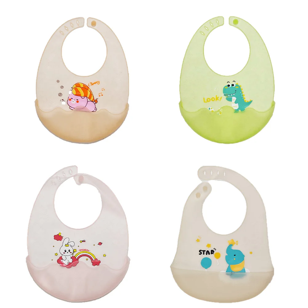 Baby Bib Adjustable Animal Picture Waterproof Saliva Dripping Bibs Soft Edible BPA Free Silicone Saliva Towel Drooling Baby Scar