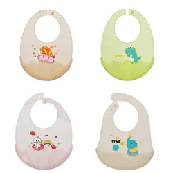 Baby Bib Adjustable Animal Picture Waterproof Saliva Dripping Bibs Soft Edible BPA Free Silicone Saliva Towel Drooling Baby Scar