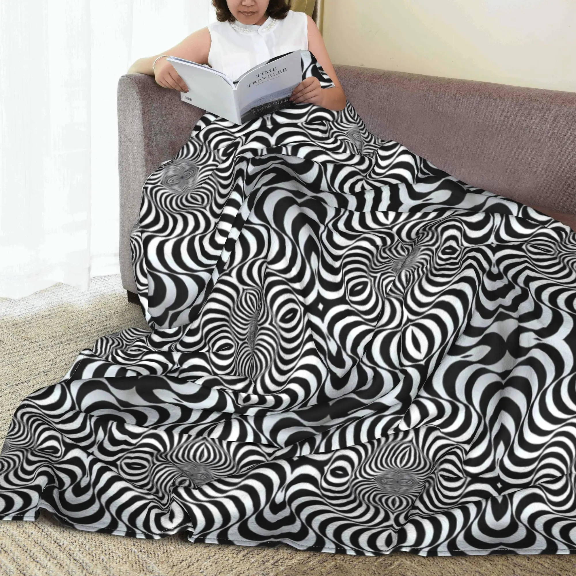 Spiral black & white Blanket Lightweight Flannel Sofa Throw Blanket for Home Bedroom Travel Throws Bedspread Quilt