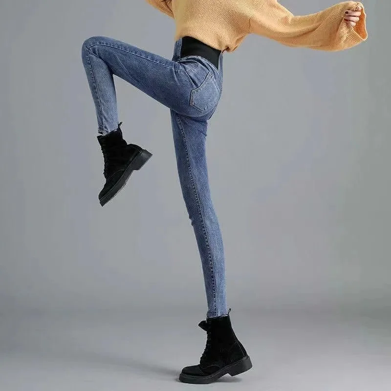 Over size 38 Elastic Waist Skinny Jeans Women Spring Slim Stretch Denim Pants Vintage Pencil Vaqueros Mom Pantalones De Mujer
