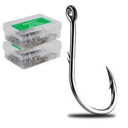50pcs/Box Barbed High Carbon Steel Fishing Hooks Sea Worm Carp Single Circle Hook Set Fly Fishing Accessories Tackle Fishhook