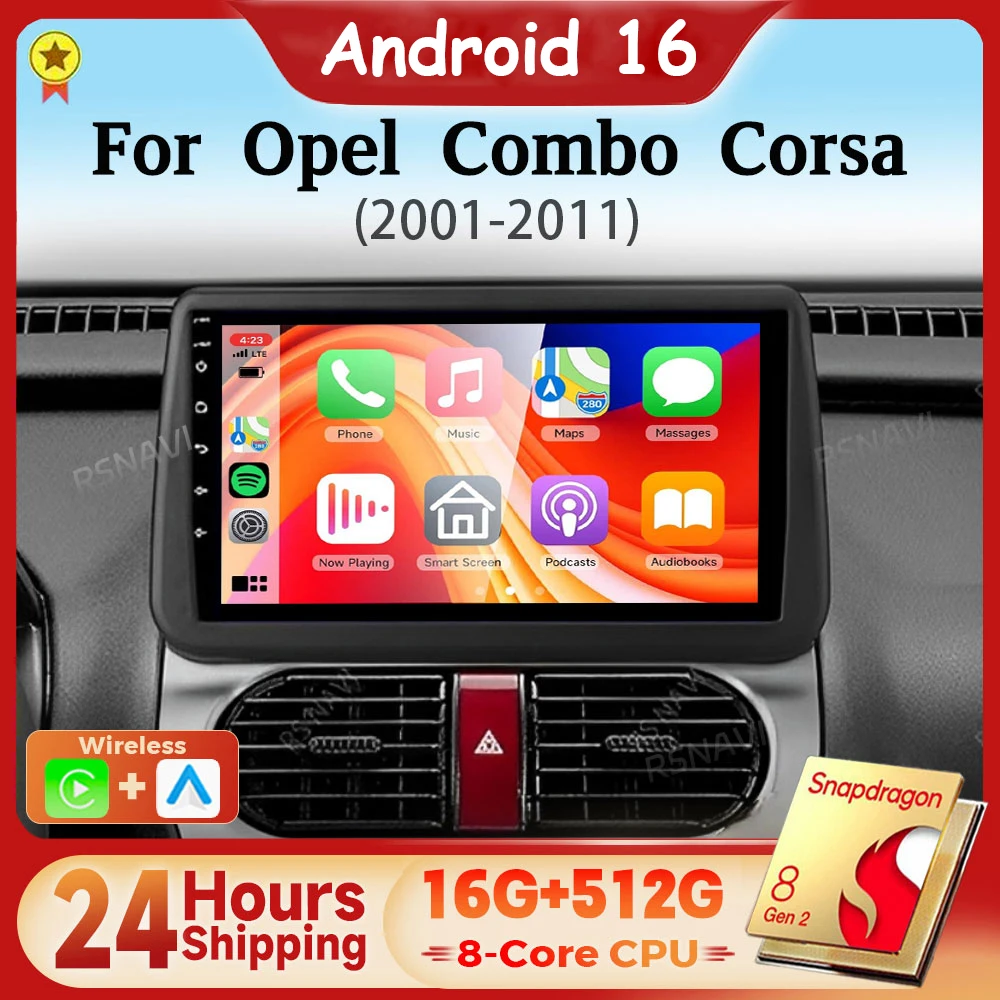 Android 16 Qualcomm Carplay Auto Screen Car Radio Multimedia Player For Opel Combo Corsa Tigra 2001-2011 Autoradio Stereo 2din 