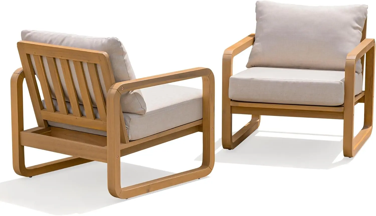 Conjunto de 2 cadeiras club Idzo Ivy Wood – tecido bege, poltrona de madeira para exterior com almofadas para pátio, jardim ou varanda Re