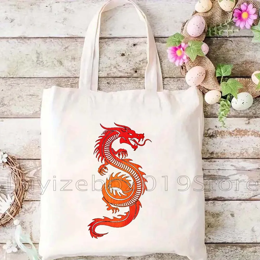 Tattoo Graphic Red Dragon Chinese Classic Style Gifts Asian Dragon Symbol Shopper Tote Bag Handbag Shoulder Canvas Shopping Bag