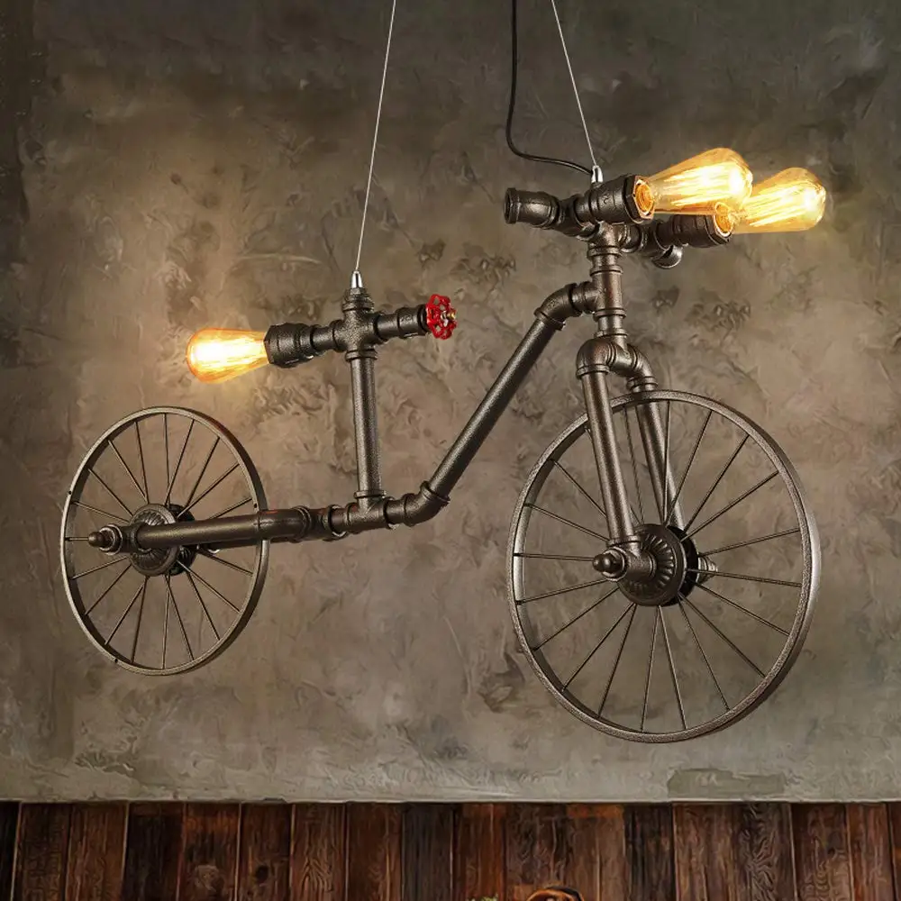 lustre industrial vintage luminaria pendente estilo retro antigo steampunk para bicicleta ferro forjado lampada para tubulacao de agua 01