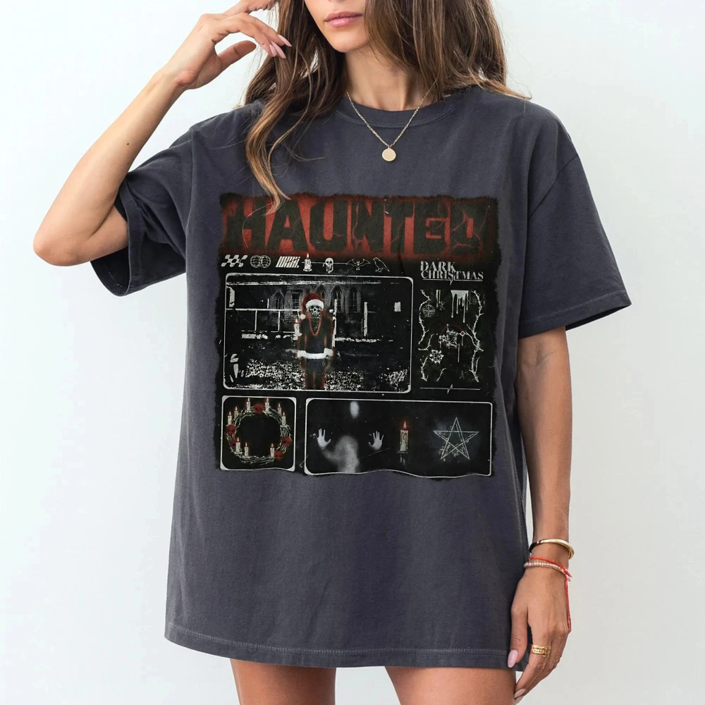 

Horror movie retro Christmas shirt gothic lover's haunted holiday T-shirt unisex pure cotton streetwear shirts for women