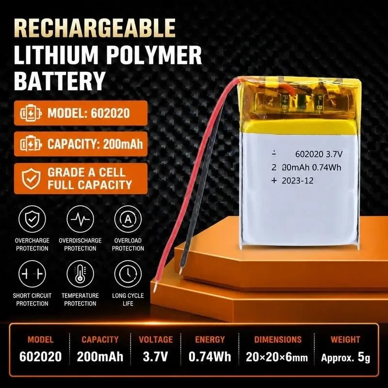 [New] 100pcs Polymer 602020 battery 200mAh night light pulse massager heart rate meter 3.7V