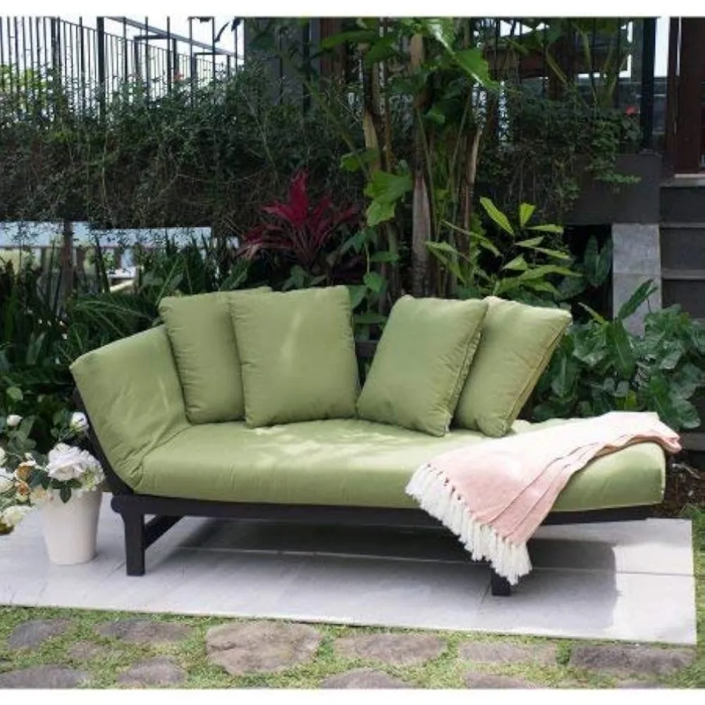 Outdoor Futon Converteerbare Bank, Ligbed, Diepe Stoel Verstelbaar Terrasmeubilair (Groen)