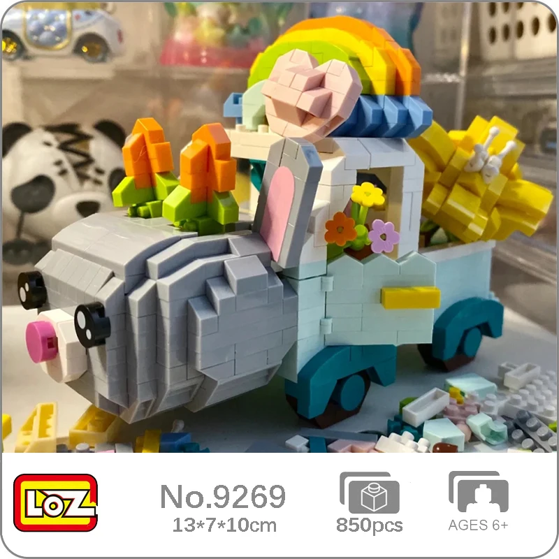 

LOZ 9269 Animal Rabbit Carrots Freight Truck Rainbow Flower 3D Model Mini Diamond Blocks Bricks Building Toy For Children No Box
