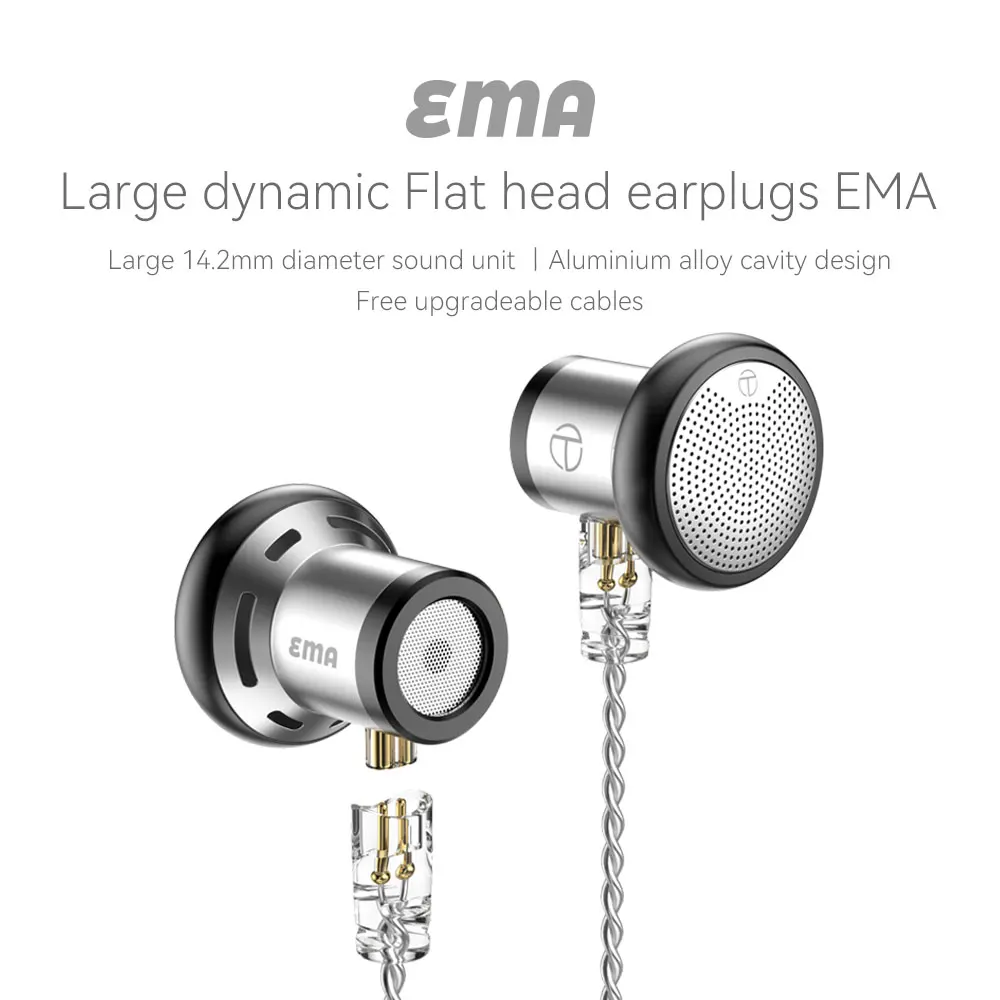 TRN EMA 14.2mm Dynamic Driver In Ear Earphone Bass Metal Flat Head Plug Earburd Replaceable Headset TA1 Max ST1 VX M10 MT1 MTE