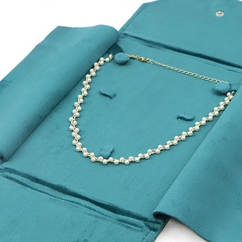 Velvet Material Velvet Jewelry Pouch Foldable Design Soft Lining Necklace Organizer Bag Snap Button Closure Jewelry Storage Bag