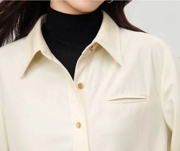 SENTUBILA Damen Cordhemden 2026 Herbst Elegante Arbeitsbluse Einfarbiges Langarmhemd Oberteil 161CA6486X – Detail 15