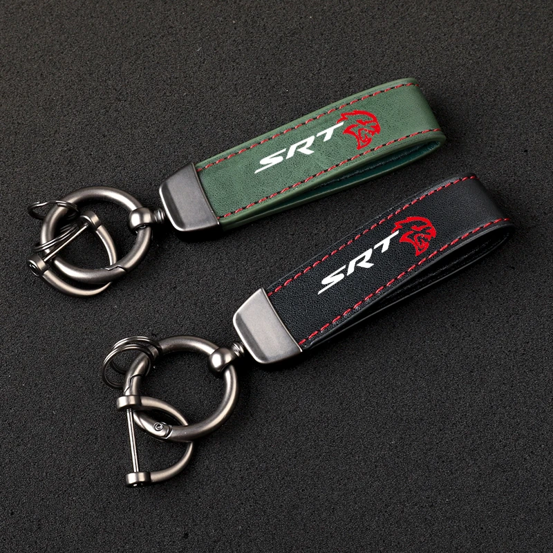 High-Grade Leather Car KeyChain 360 Degree Rotating Horseshoe Key Rings For Dodge Challenger SRT Car KeyChain Car Accessories