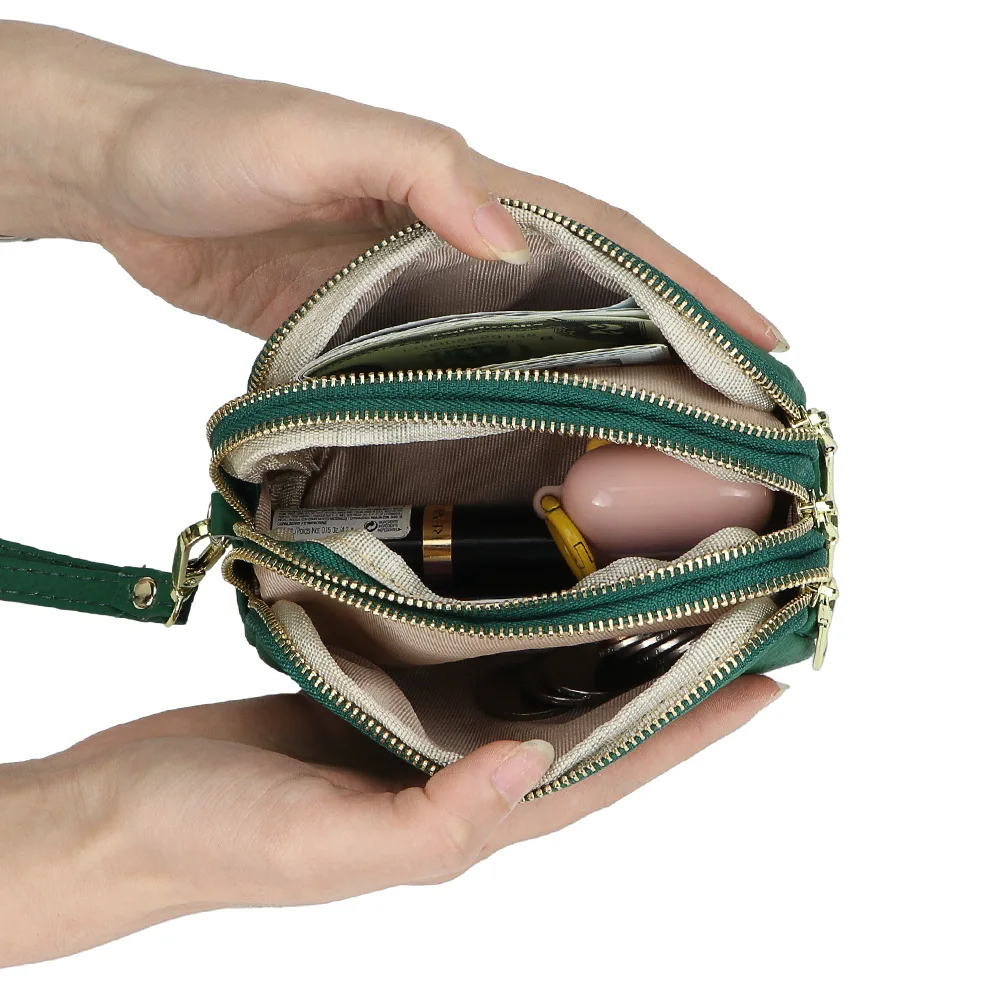 Royal Bagger Genuine Leather Coin Purse, Multi-layer Zipper Card Holder with Wristbands, Perfect Clutch for Daily Use 1609