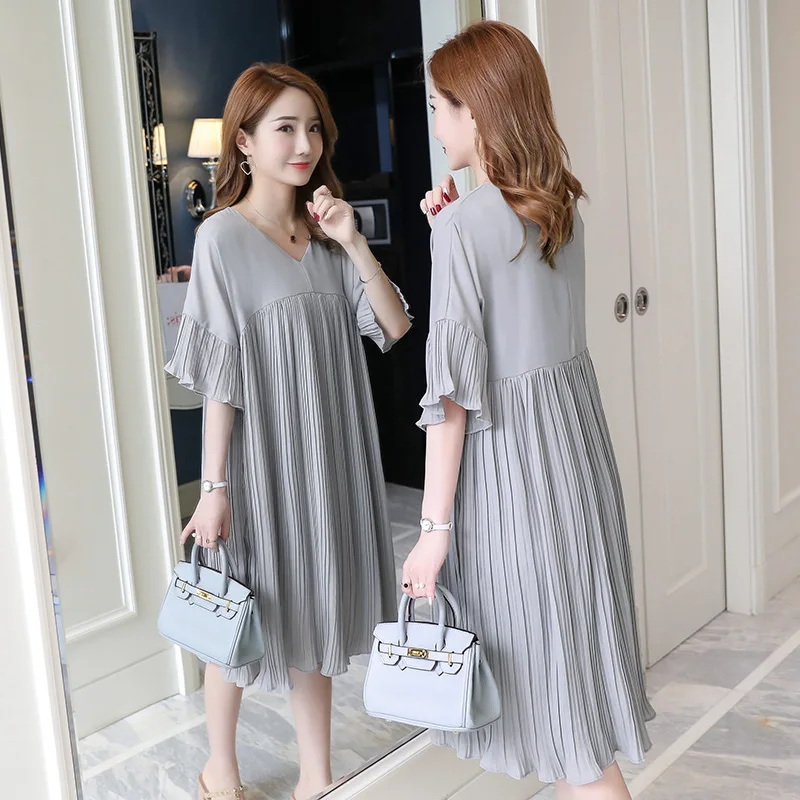 Summer Loose Chiffon Maternity Dress Maternity Pleated Short Sleeve Dress Maternity Casual Dress Maternity Dress Plus Size