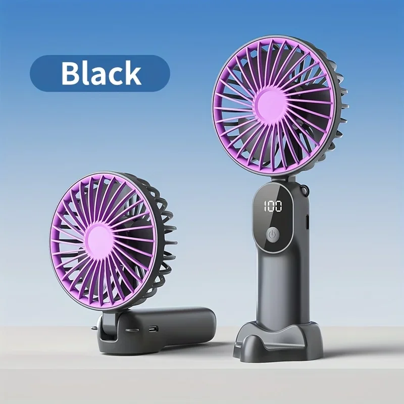 Handheld Mini Fan Portable Multifunctional Foldable Fan 6 Speed USB Rechargeable Fan With Phone Stand and Display Screen