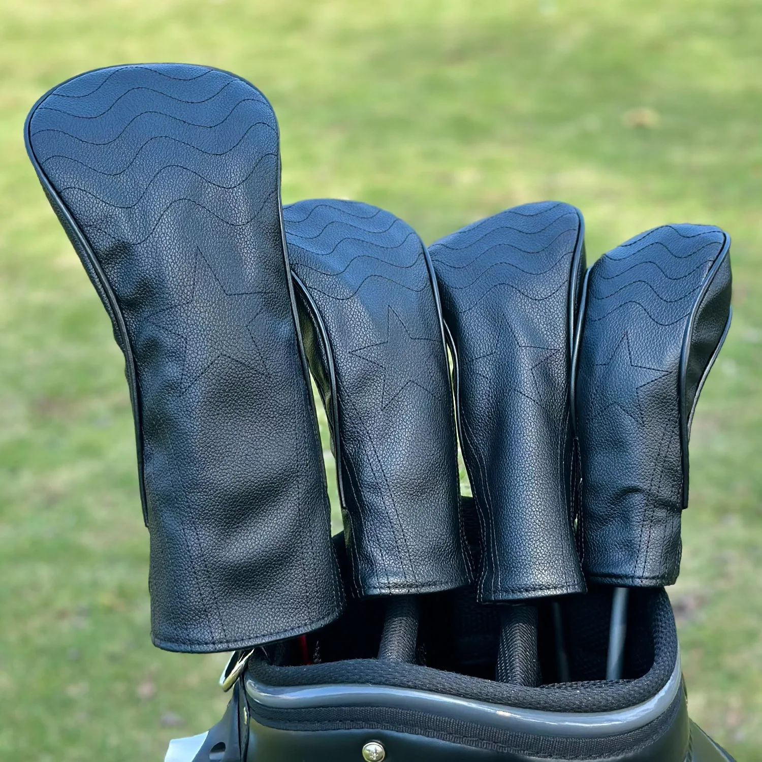 Black White Golf Headcover Golf Club Cover Striped Style PU Leather Soft Durable For Driver Fairway Hybrid Waterproof Protector