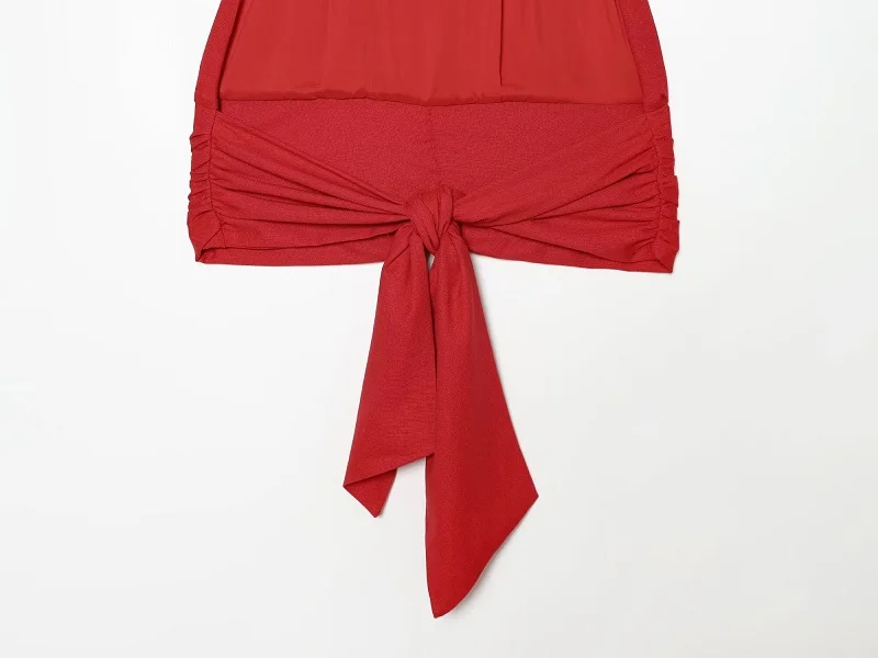 MUJER Rotes Gerades Hosen-Set 2-teilig Damen Sommer Niedrige Taille Damenhosen-Anzug Neckholder Crop Top Damen-Outfit Urlaubshose – Detail 12