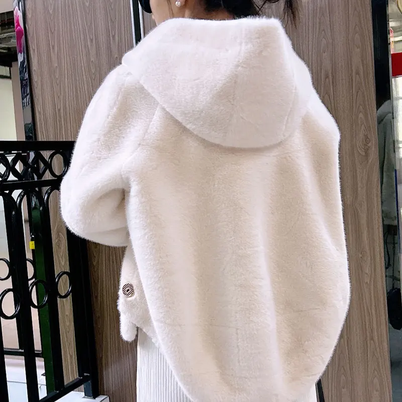 2024 Winter New Faux Mink Long Sleeve Women Fur Coat Hooded Zipper Classic Generous Golden Ratio Warm Practical Fur Jacket