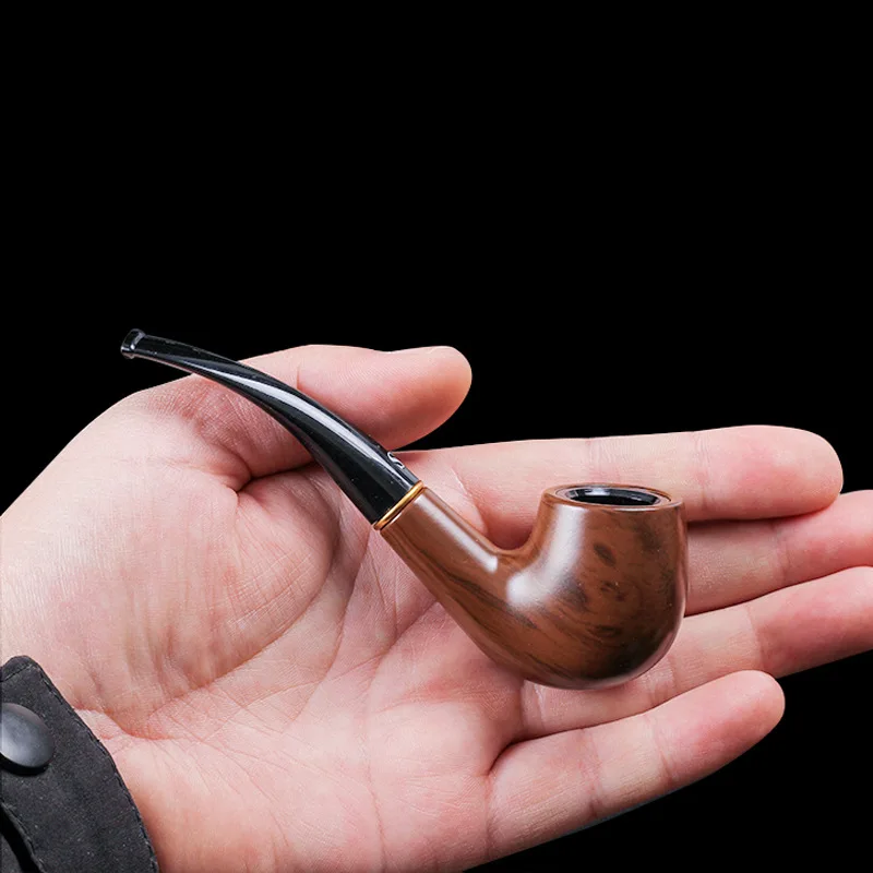 

New Handheld Ebony Wood Tobacco Pipe with Retro Resin & Bakelite Design, Bent Filter, Portable Smoking Pipe | Ideal Gift for Men
