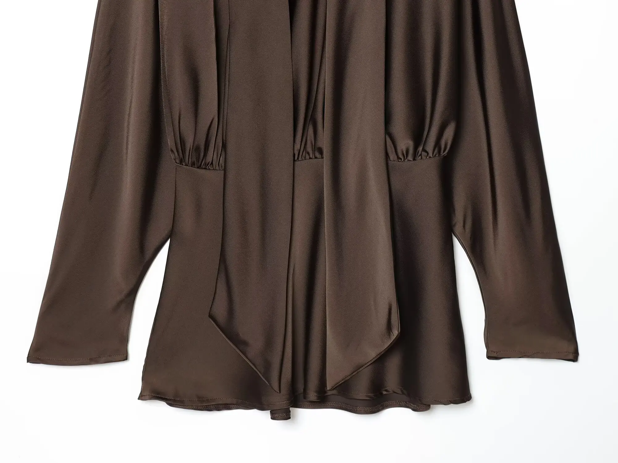 KONDALA elegante bufanda vestido de satén con cuello mujer café marrón Vestido corto de manga larga 2026 Primavera Verano moda vestido de fiesta para mujer